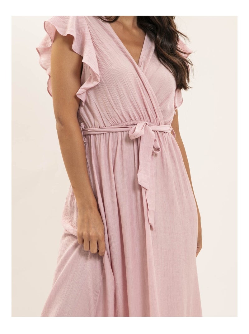 Robe longue cache-coeur avec ceinture ITERIA Rose - Kiabi