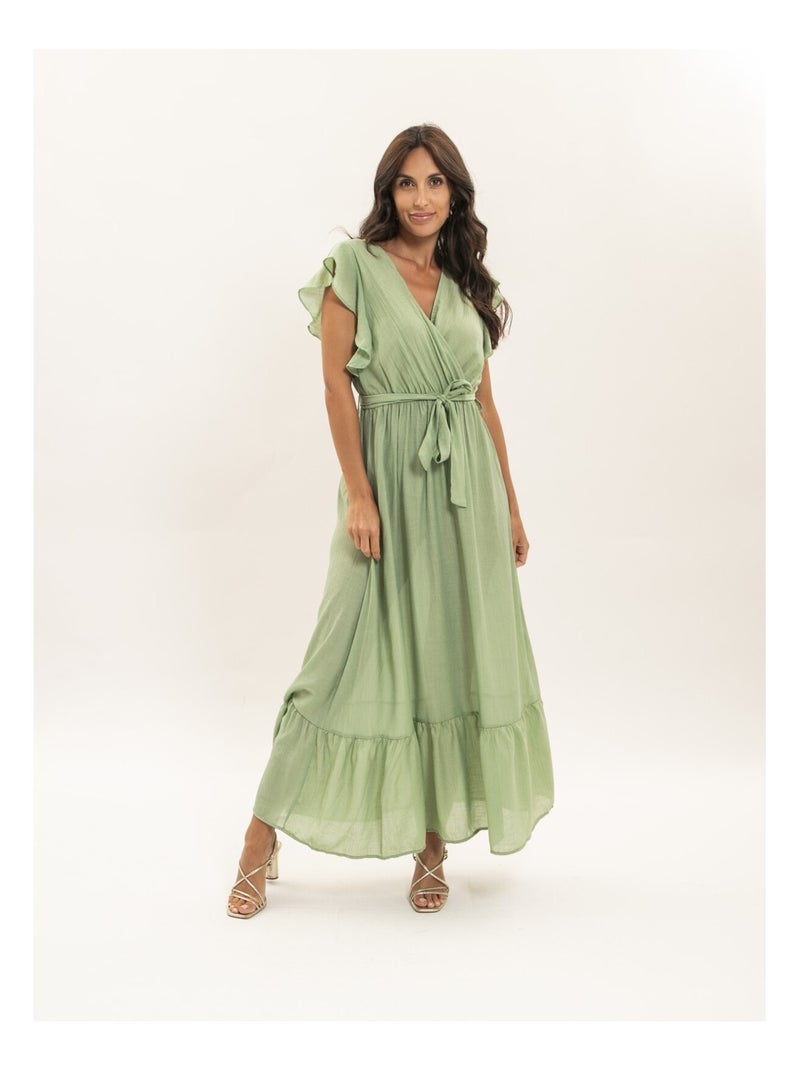 Robe longue cache-coeur avec ceinture ITERIA Vert d'eau - Kiabi