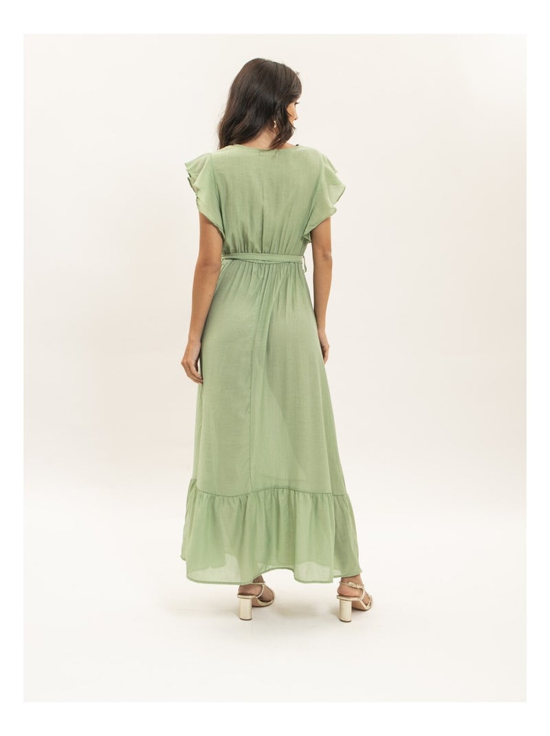 Robe longue cache-coeur avec ceinture ITERIA Vert d'eau - Kiabi