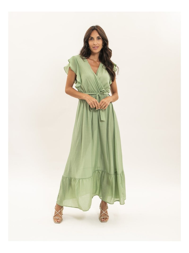 Robe longue cache-coeur avec ceinture ITERIA Vert d'eau - Kiabi