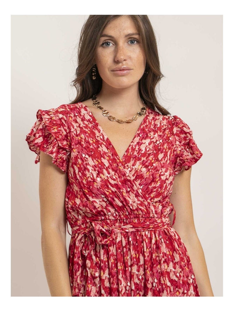 Robe longue cache-coeur avec ceinture IZANE Rouge - Kiabi