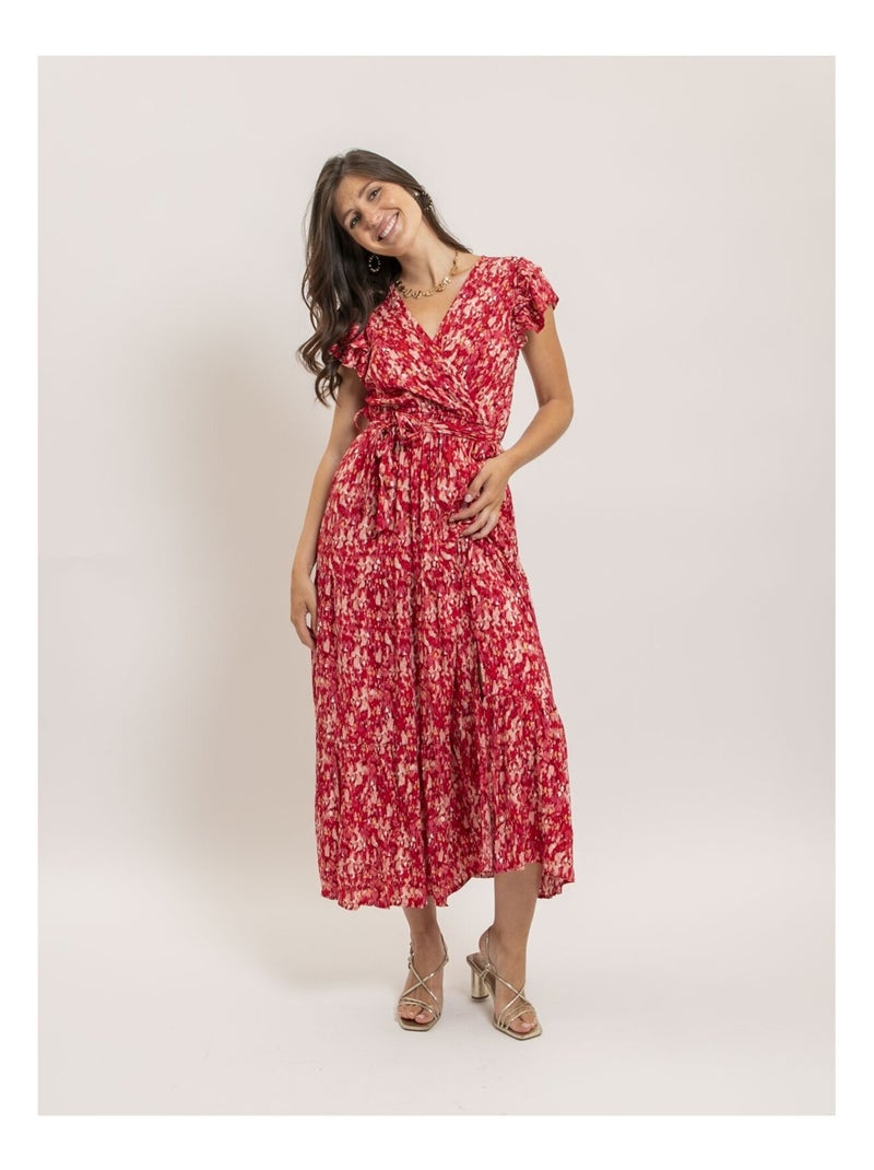 Robe longue cache-coeur avec ceinture IZANE Rouge - Kiabi