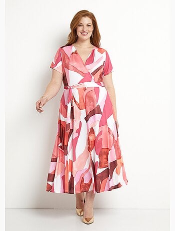 Robe longue cache-coeur ceinturée imprimée - Afibel