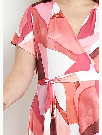 Robe longue cache-coeur ceinturée imprimée - Afibel