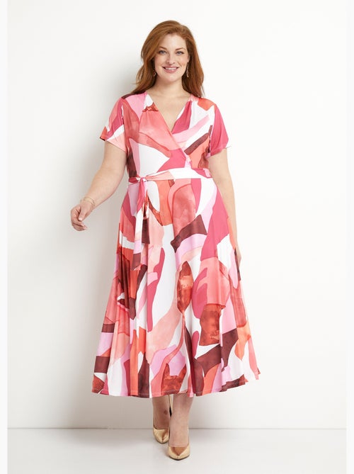 Robe longue cache-coeur ceinturée imprimée - Afibel - Kiabi