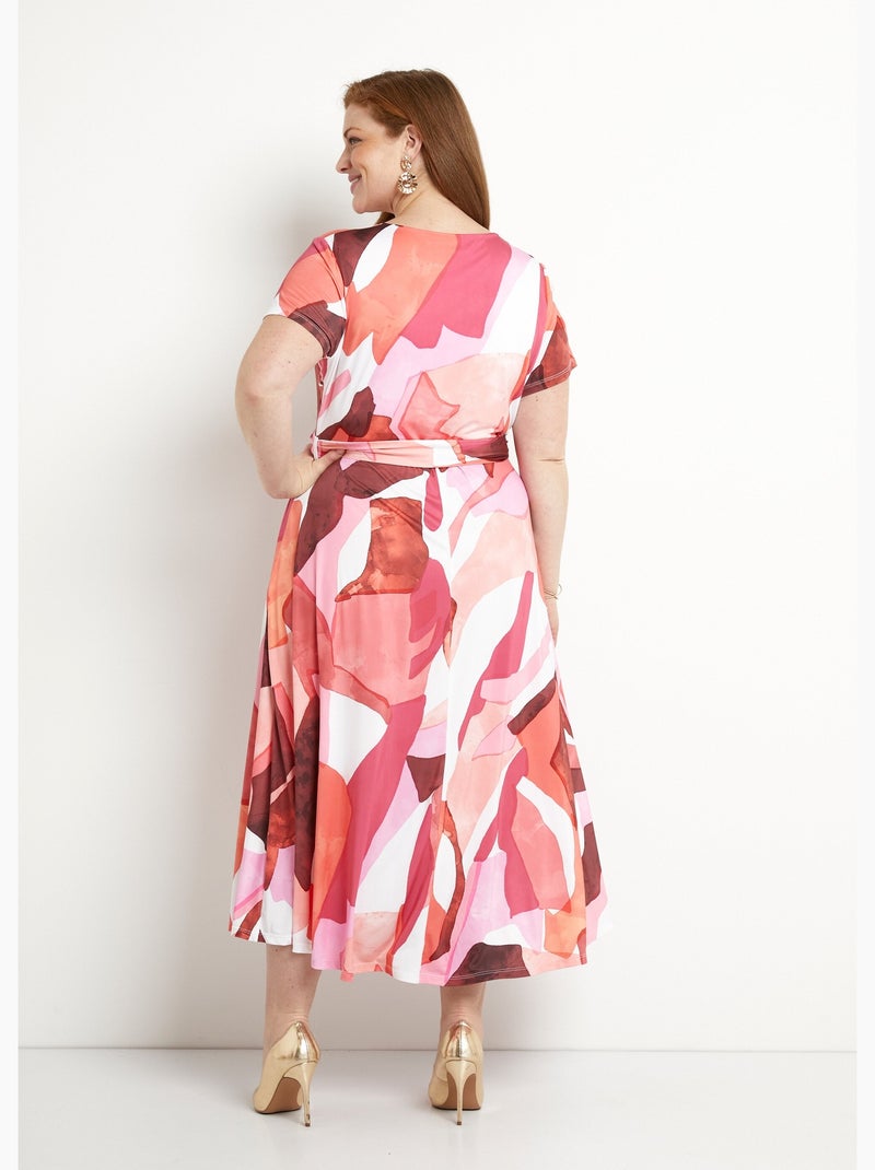 Robe longue cache-coeur ceinturée imprimée - Afibel Orange/Rose - Kiabi