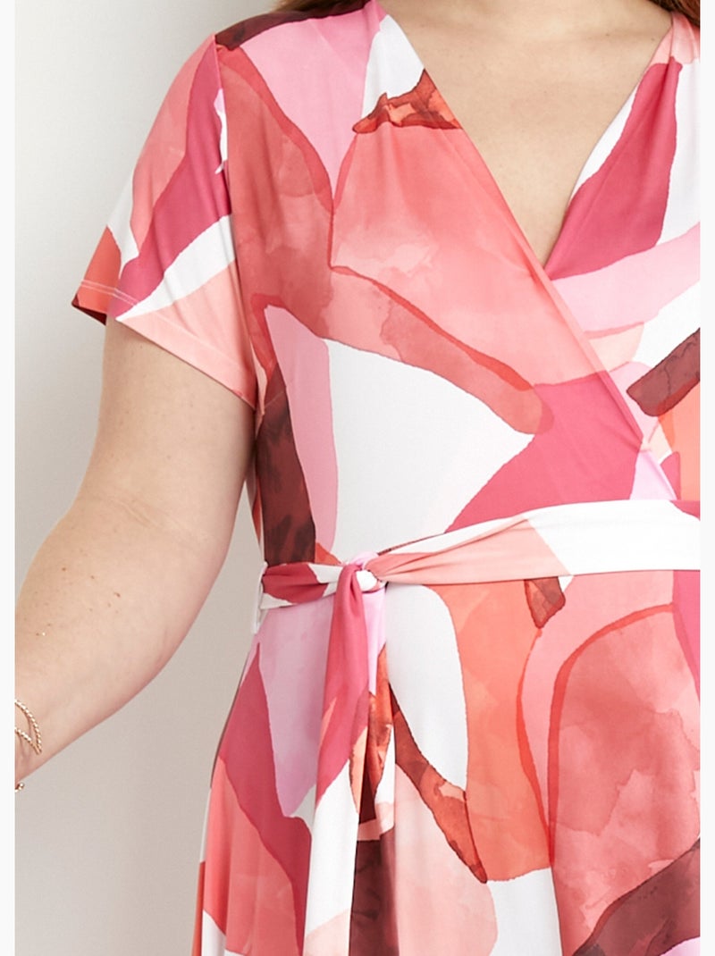 Robe longue cache-coeur ceinturée imprimée - Afibel Orange/Rose - Kiabi