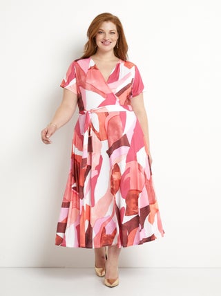 Robe longue cache-coeur ceinturée imprimée