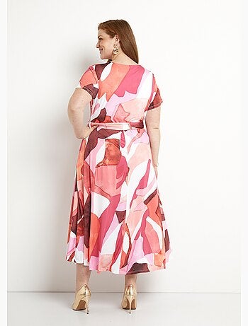 Robe longue cache-coeur ceinturée imprimée