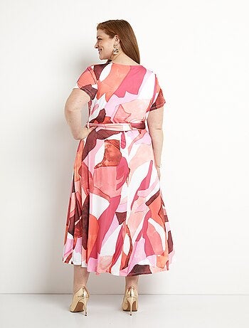 Robe longue cache-coeur ceinturée imprimée