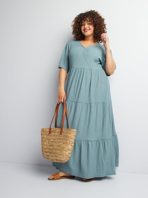 Robe longue cache-cœur en maille gaufrée - Kiabi