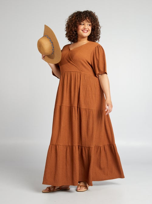 Robe longue cache-cœur en maille gaufrée - Kiabi