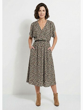 Robe longue cache-coeur motif léopard - Afibel