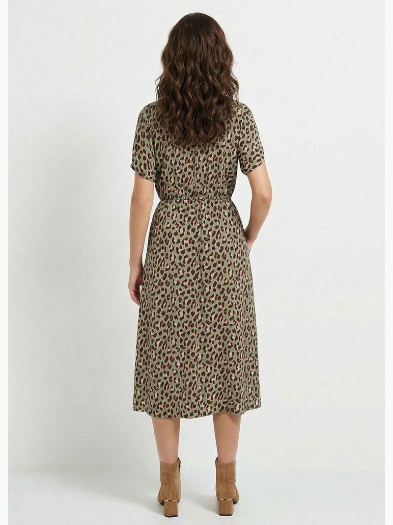 Robe longue cache-coeur motif léopard - Afibel Noir Kaki - Kiabi