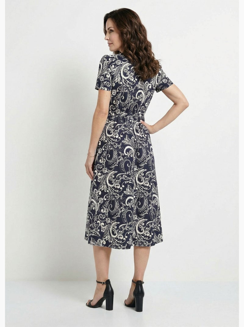 Robe longue cache-coeur taille élastiquée - Afibel Noir Ecru - Kiabi