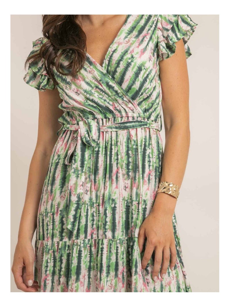 Robe longue cache-coeur tie and dye IGAYA Vert - Kiabi