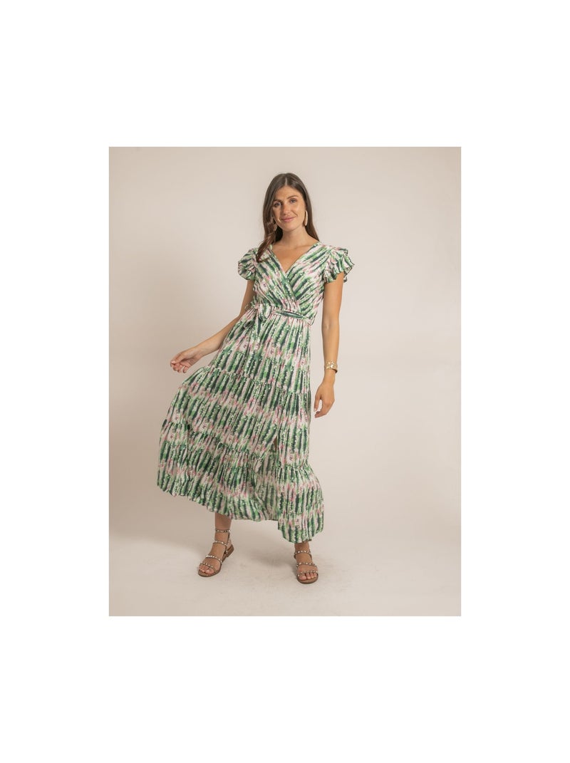 Robe longue cache-coeur tie and dye IGAYA Vert - Kiabi