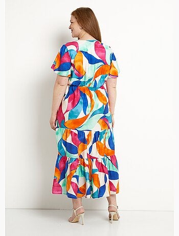 Robe longue cache-coeur volantée manches courtes - Afibel