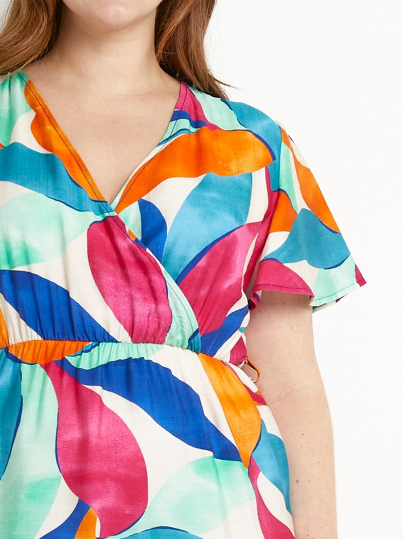 Robe longue cache-coeur volantée manches courtes - Afibel Bleu Orange - Kiabi