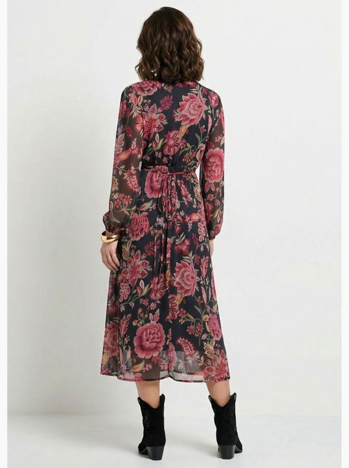 Robe longue cache-coeur volantée voile fleuri - Afibel - Kiabi