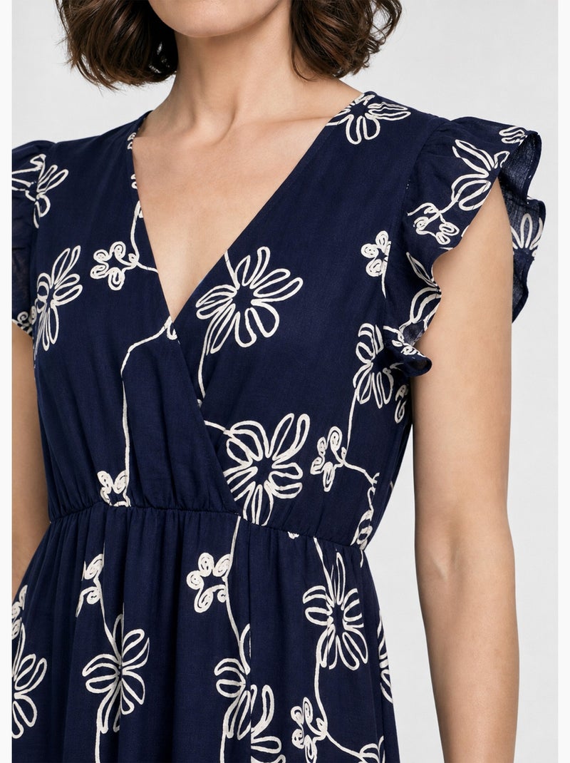 Robe longue cache c¿ur motif fleurs - AFIBEL Bleu marine - Kiabi