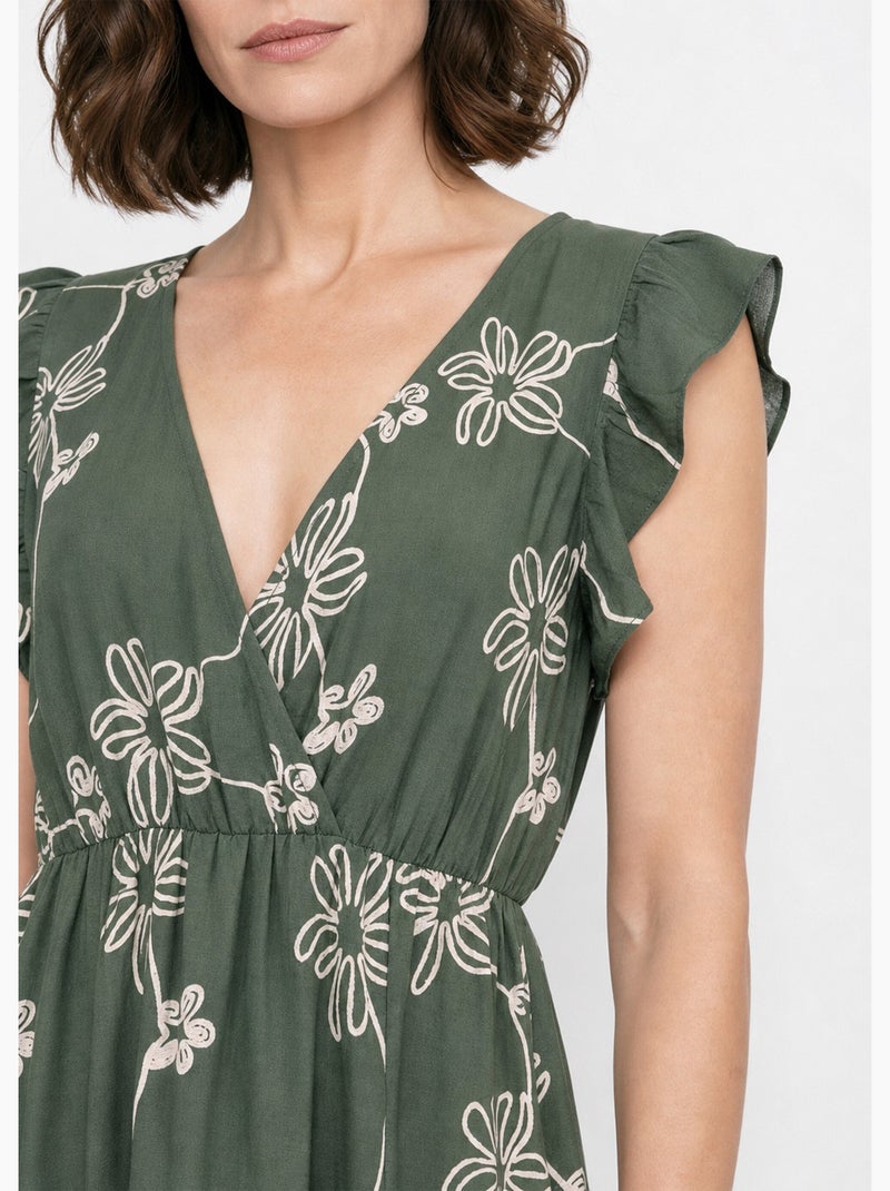 Robe longue cache c¿ur motif fleurs - AFIBEL Kaki - Kiabi