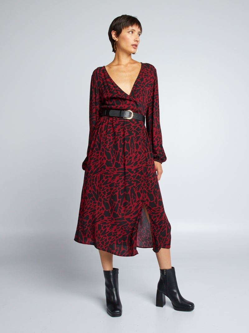 Robe longue ceinturée Bordeaux - Kiabi