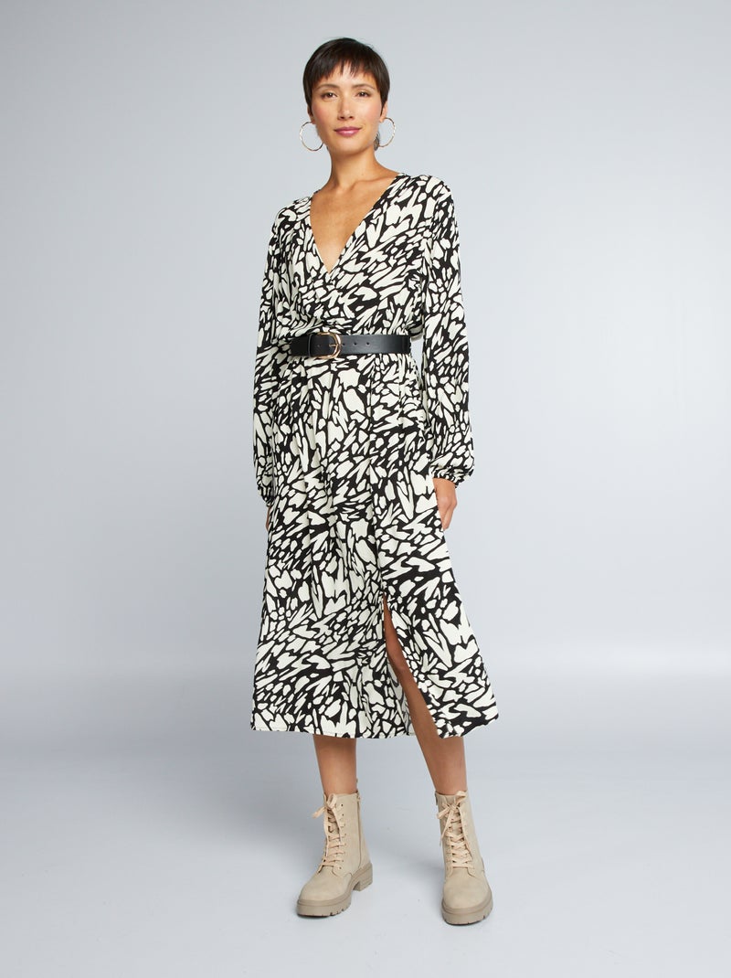 Robe longue ceinturée Noir - Kiabi