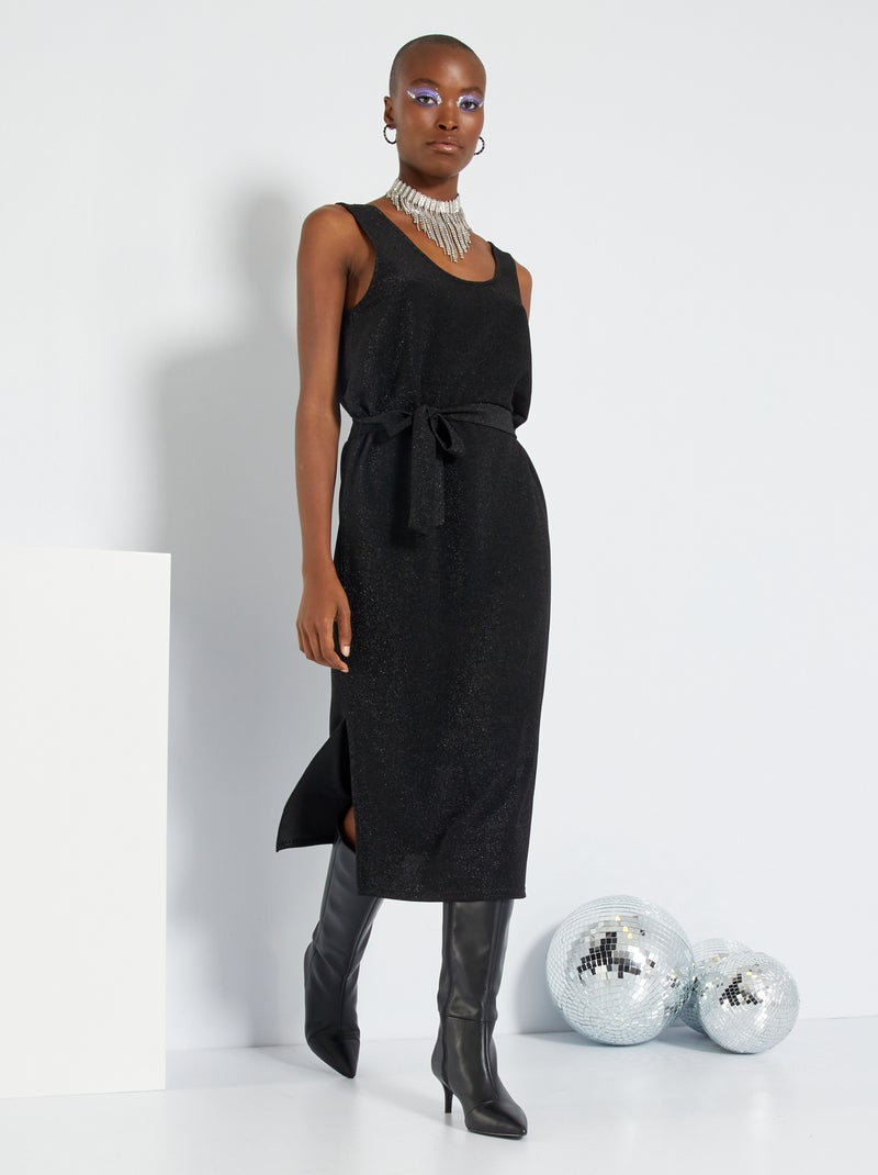 Robe longue ceinturée noir - Kiabi