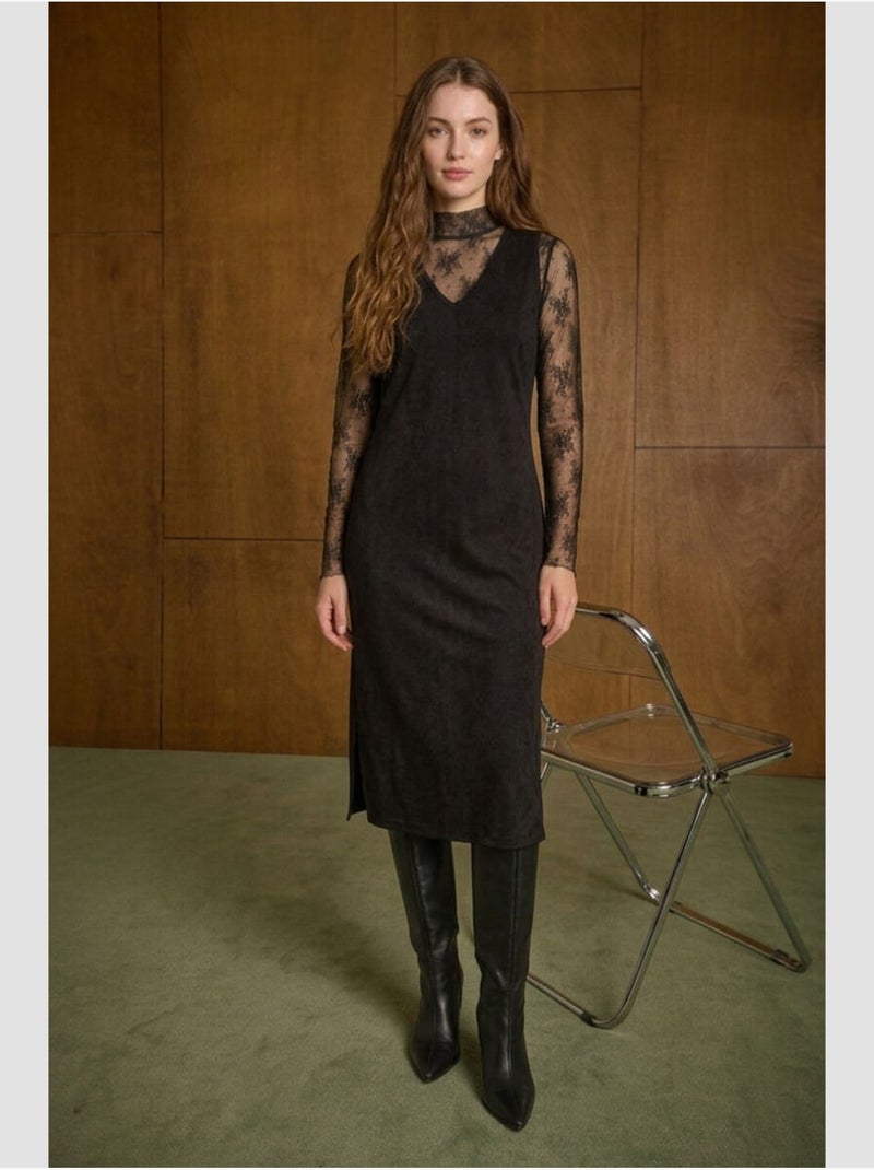 Robe longue charby droite 'le temps des cerises' Noir - Kiabi