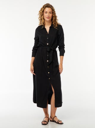 Robe longue chemise imprimée avec ceinture