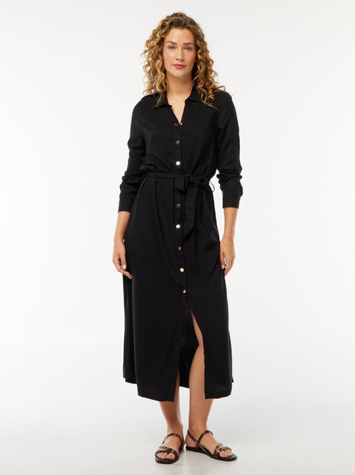 Robe longue chemise imprimée avec ceinture - Kiabi
