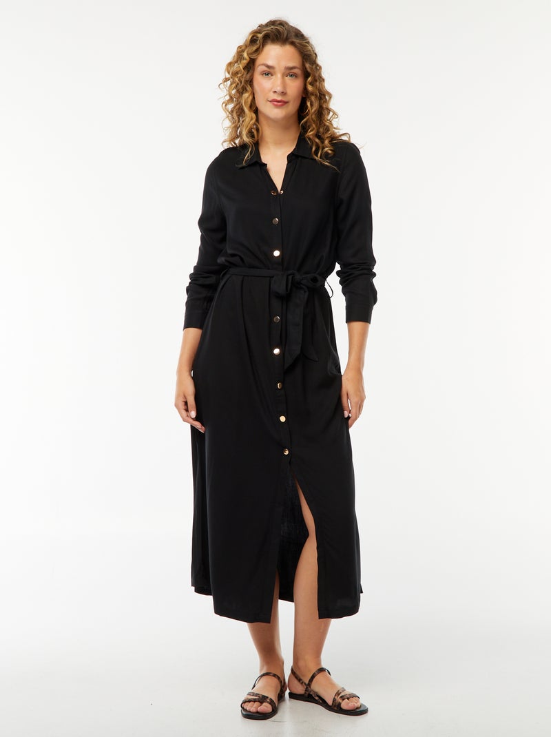 Robe longue chemise imprimée avec ceinture Noir - Kiabi