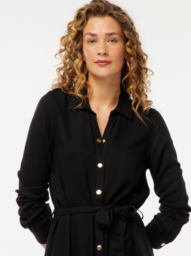 Robe longue chemise imprimée avec ceinture Noir - Kiabi