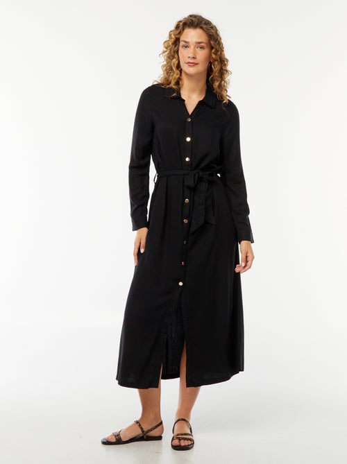 Robe longue chemise imprimée avec ceinture - Kiabi