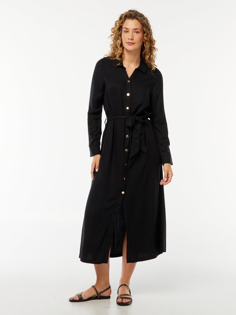 Robe longue chemise imprimée avec ceinture Noir - Kiabi