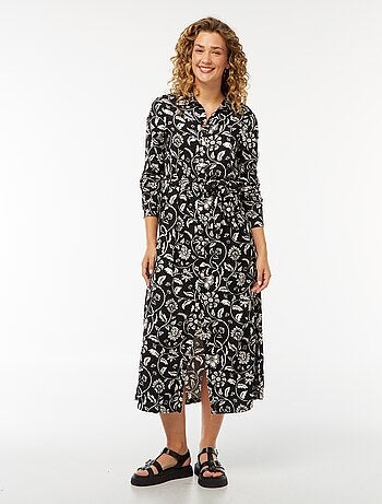 Robe longue chemise imprimée avec ceinture