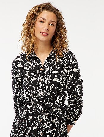 Robe longue chemise imprimée avec ceinture