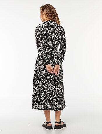 Robe longue chemise imprimée avec ceinture