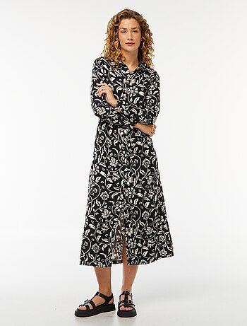 Robe longue chemise imprimée avec ceinture