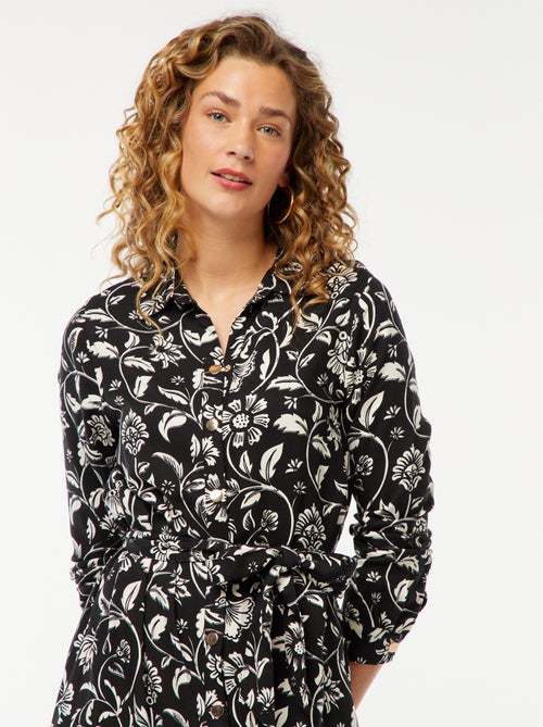 Robe longue chemise imprimée avec ceinture - Kiabi