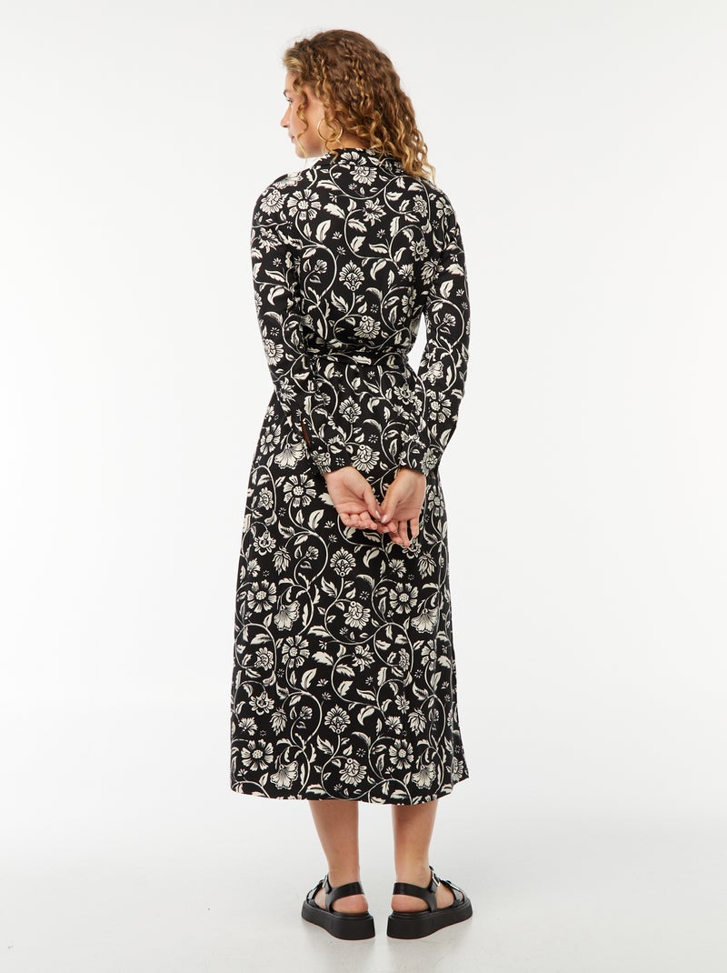 Robe longue chemise imprimée avec ceinture Noir/blanc - Kiabi