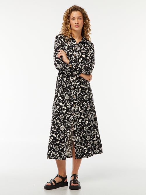 Robe longue chemise imprimée avec ceinture - Kiabi