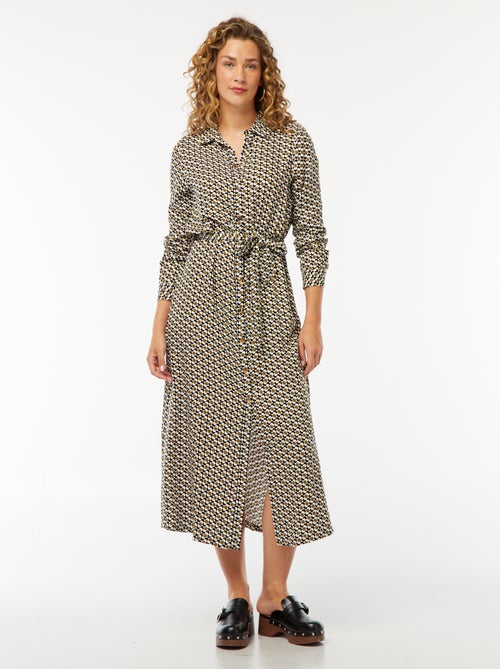 Robe longue chemise imprimée avec ceinture - Kiabi