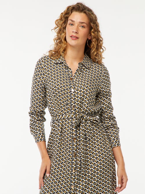 Robe longue chemise imprimée avec ceinture - Kiabi