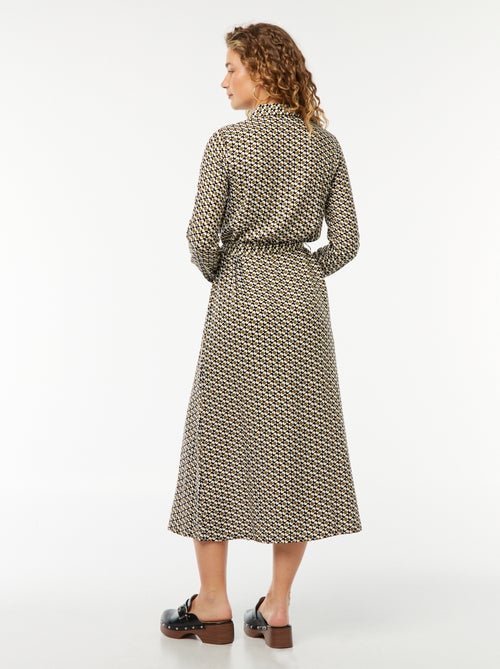 Robe longue chemise imprimée avec ceinture - Kiabi