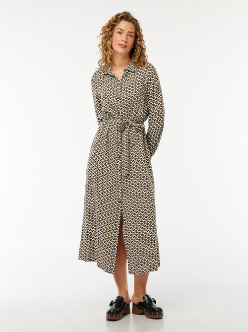 Robe longue chemise imprimée avec ceinture - Kiabi
