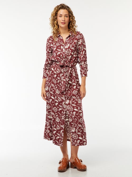 Robe longue chemise imprimée avec ceinture - Kiabi