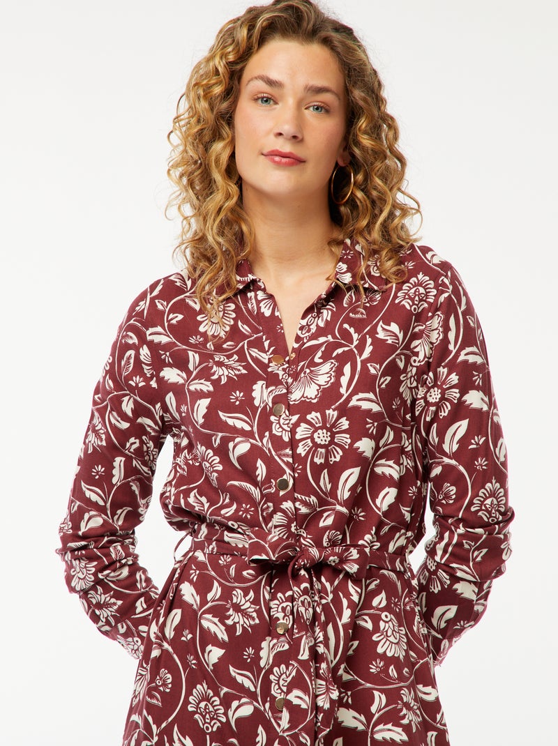 Robe longue chemise imprimée avec ceinture Rouge - Kiabi
