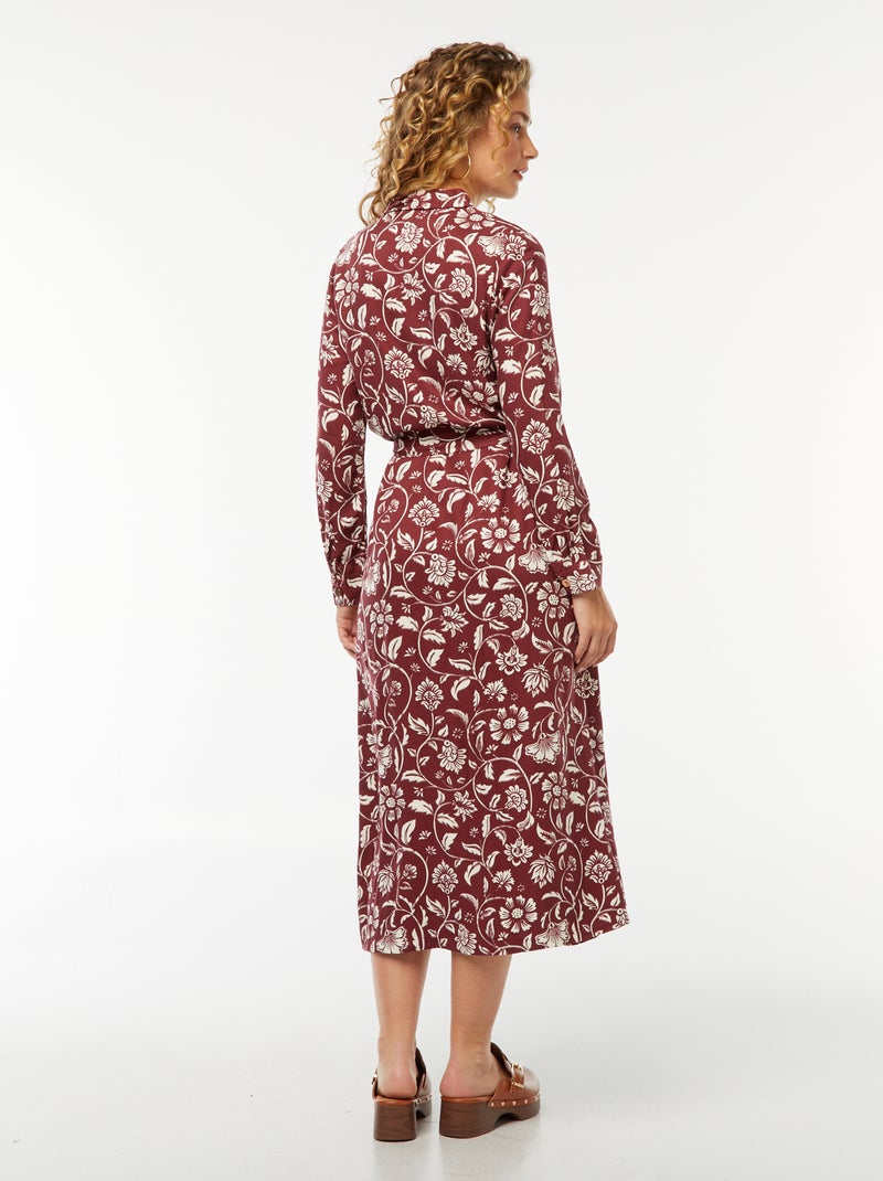 Robe longue chemise imprimée avec ceinture Rouge - Kiabi